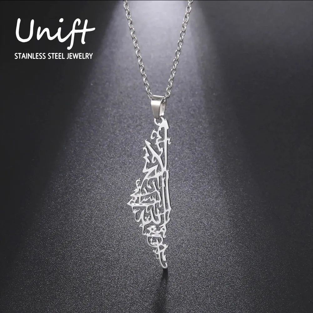 Unift Palestine Map Necklaces Stainless Steel Pendant Neck Chain Ethnic Memorial Amulet Country Map Jewelry Women Men Trendy