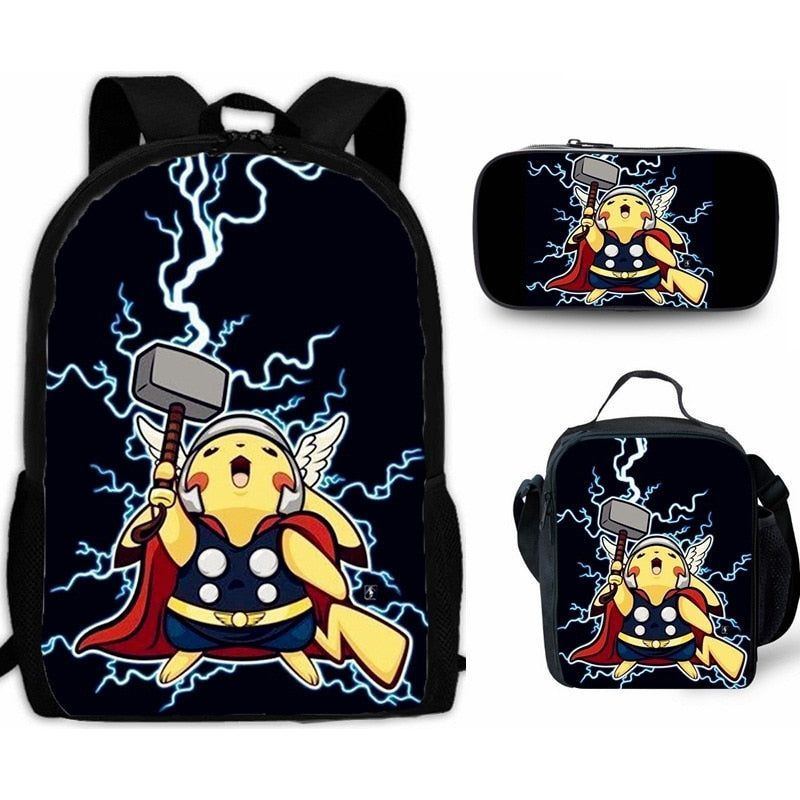 Cartoon Pikachou Schoolbag Backpack Lunch Bag Shoulder Bag Pencil Case Gift for Kids Students