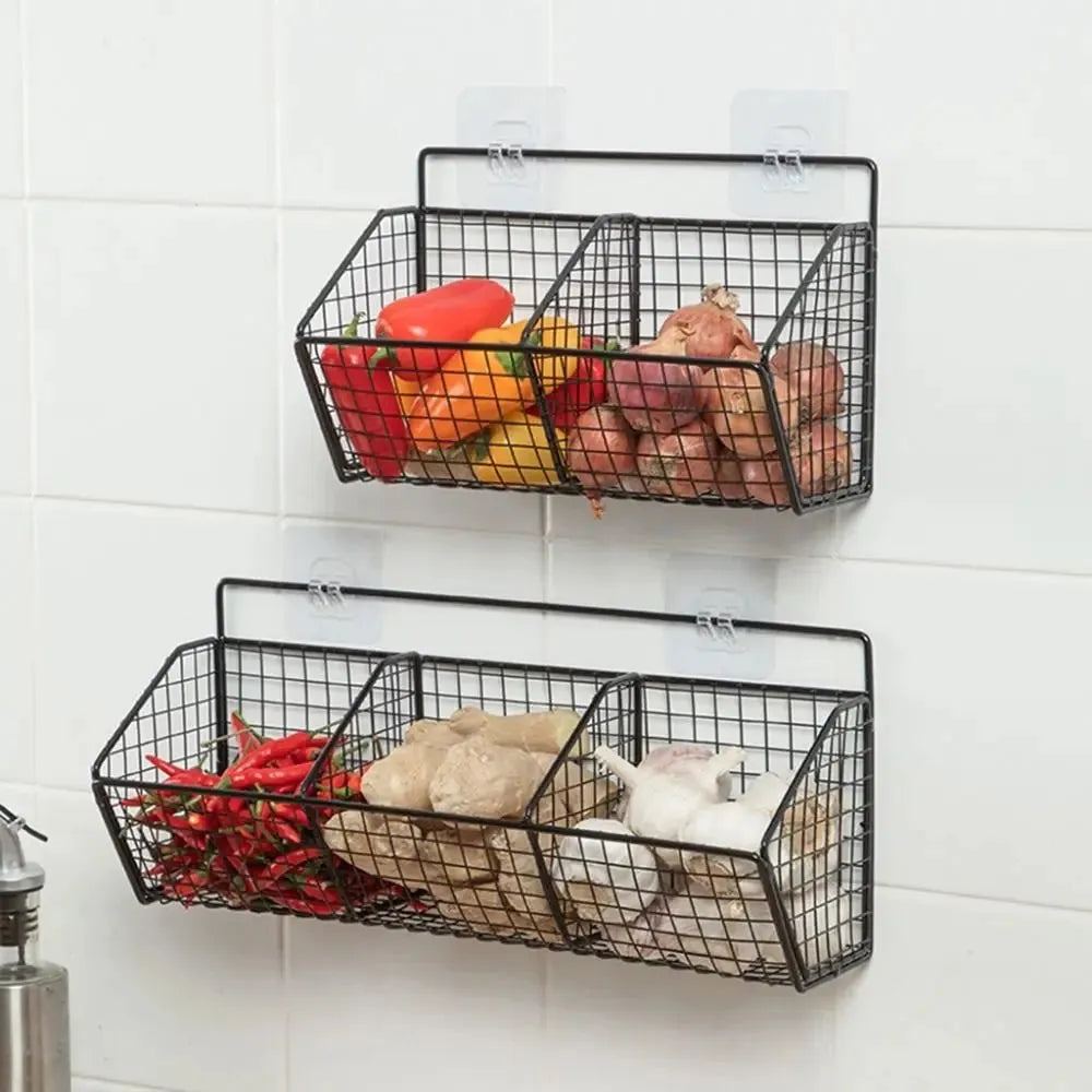 Wall Mounted Storage Rack Onion Ginger Garlic Condiments Spice Kitchen Shelf Punch-Free Vegetable Fruit Drain Basket Kitchen