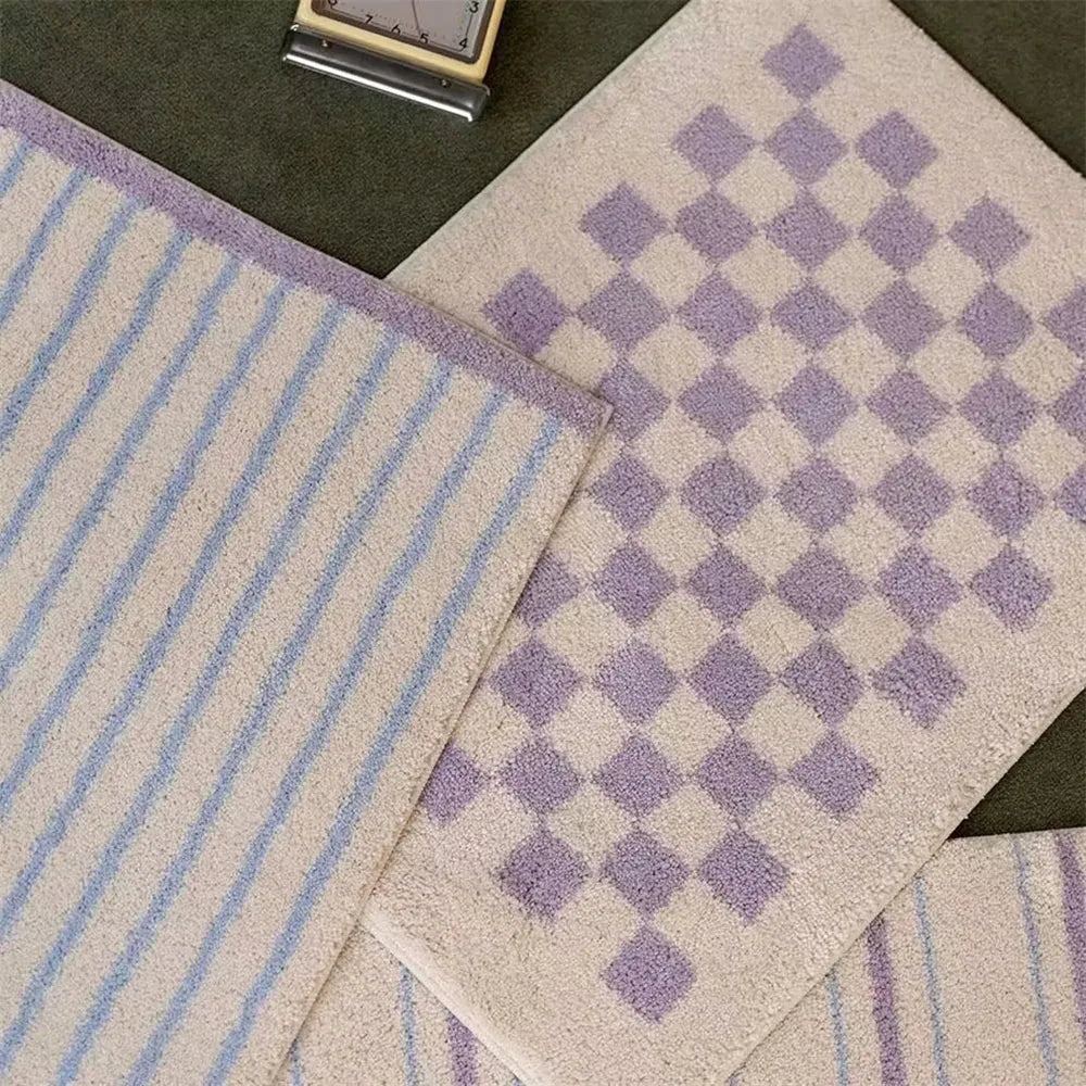 Ins Cashmere Striped Plaid Foot Mat, Absorbent, Non-slip, Household, Living Room, Sofa, Bedside Blanket, Bathroom, Korean-style