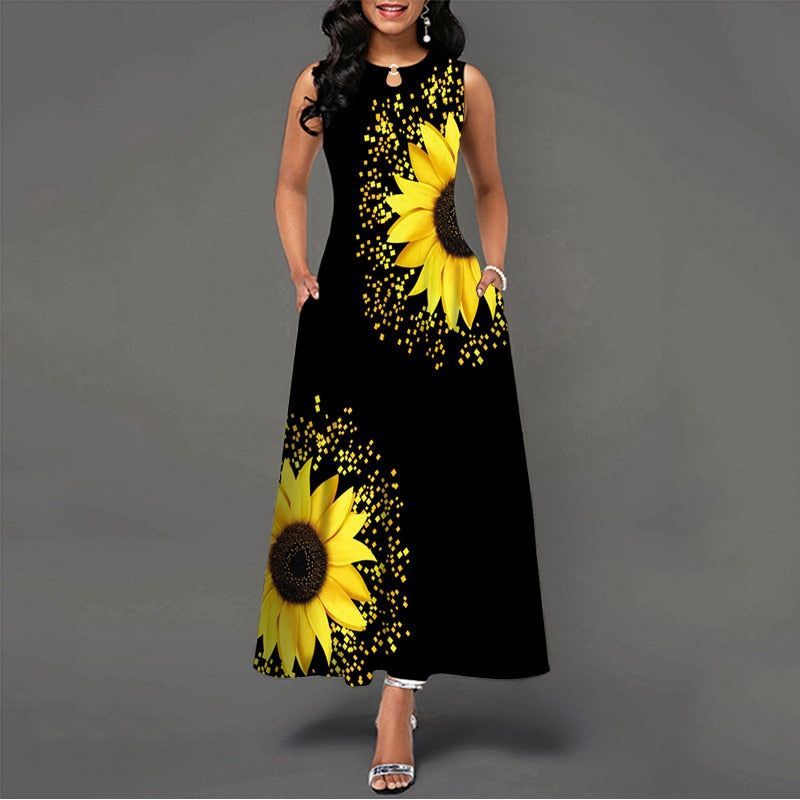 Women New Loose Floral Vintage Hole Ruffles Befree Dress Large Big Summer Camis Party Elegant Maxi Dresses - Jointcorp