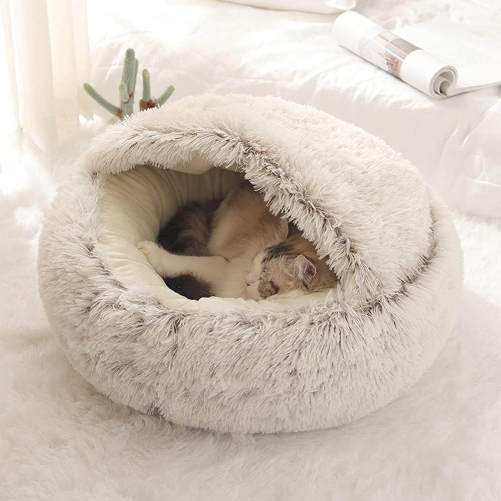 Plush Round Cat Bed Pet Mattress Warm Soft Comfortable Basket Cat Dog 2 in 1 Sleeping Bag Nest for Small Dogs