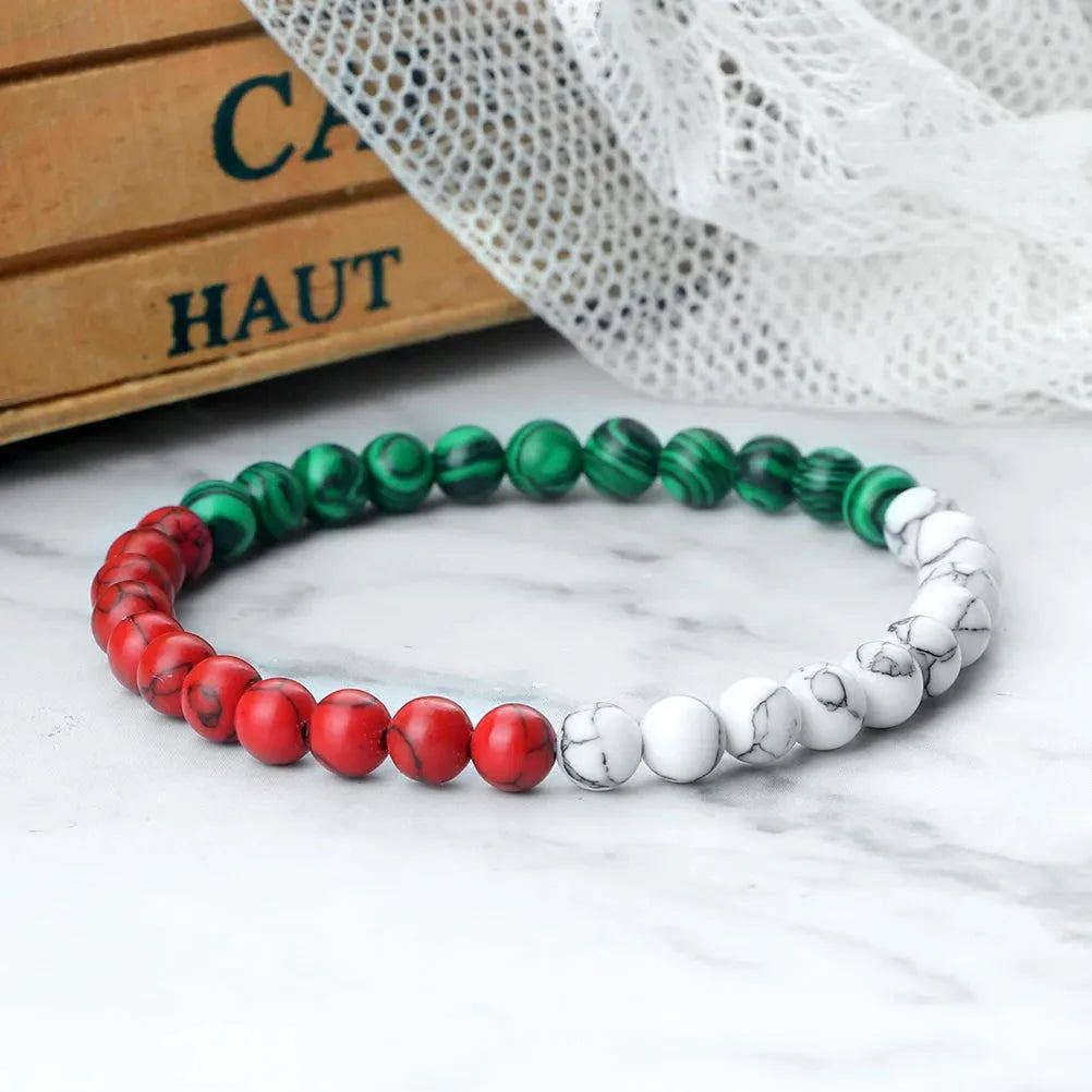 Palestine Russia National Flag Bracelets for Women 6mm Natural Red Blue White Stone Malachite Beads Bracelet Fashion Men Jewelry