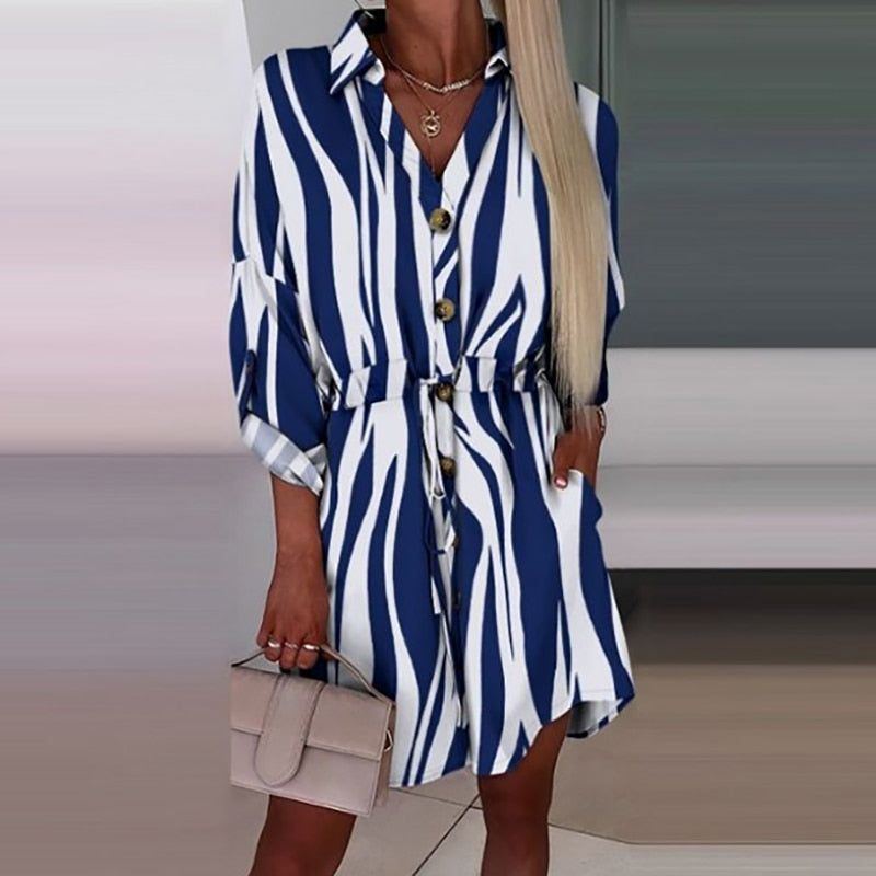 Dress Women Turn Dwon Collar Button Print Mini Dresses For Women Vintage dresses - Jointcorp