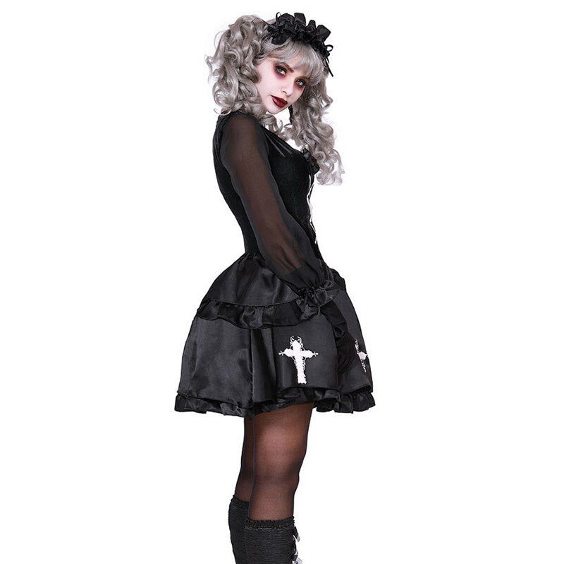 Women's carnival costume, terrible evil circus clown costume, broken voodoo doll, cosplay dress, dream evening dress