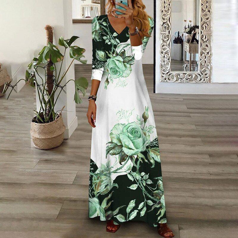 Women Loose Vintage Fashion Ruffles Befree Dress Casual Evering Party Elegant Maxi Dresses - Jointcorp