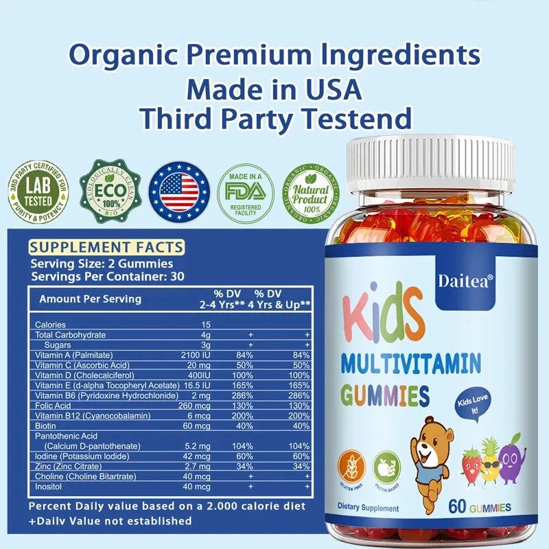 Multivitamin Gummies - Children's heart and brain health, supports bone, teeth, heart health, metabolism