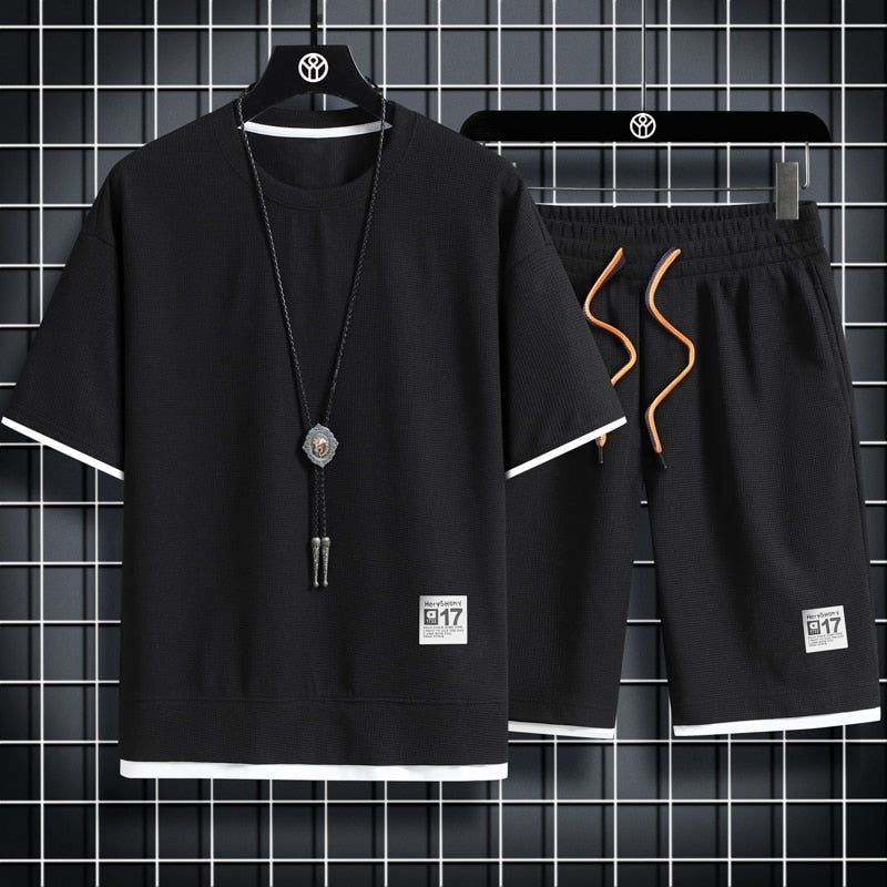 sport t shirt suits 2 piece matching sets outfit clothes for men - Jointcorp