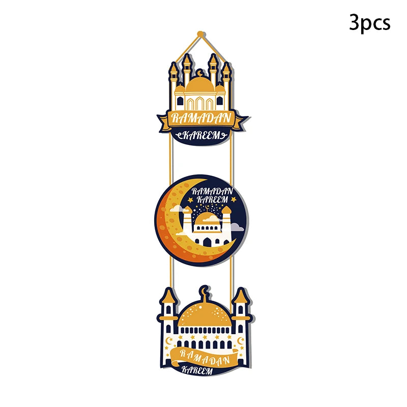 Ramadan Mubarak Door Hanging sign Ramadan Decoration 2025 EID Mubarak paper Black Gold Moon Lantern Banner Islamic Home Decor