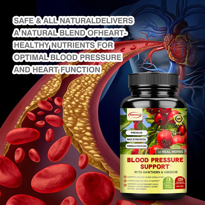 Blood Pressure Support - with Hawthorn & Hibiscus - Supports Cardiovascular Health and Promotes Blood Circulation
