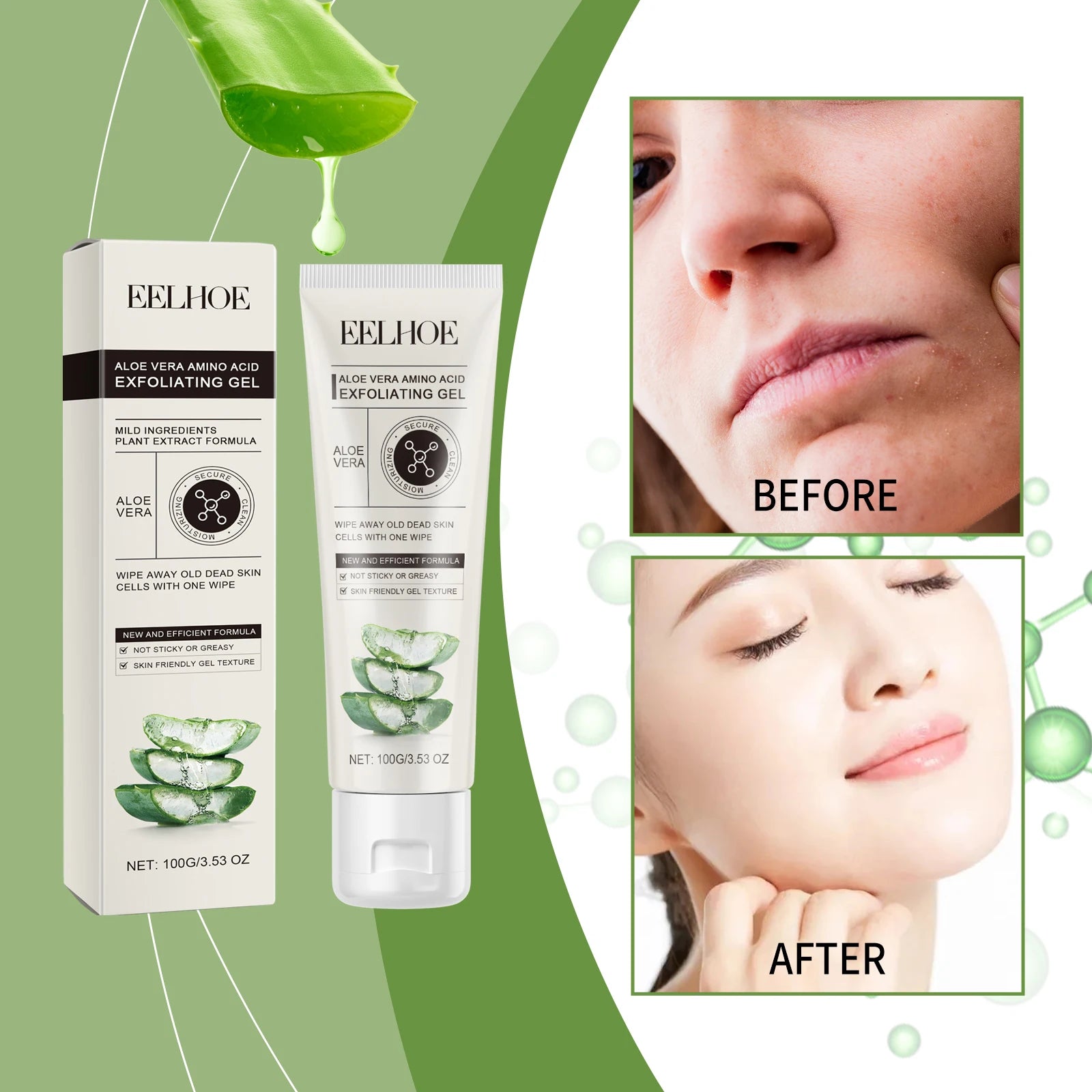 Aloe Vera Amino Acid Gentle Exfoliating Gel for Face Deep Cleansing Skin Purifying Moisturizing Facial Care