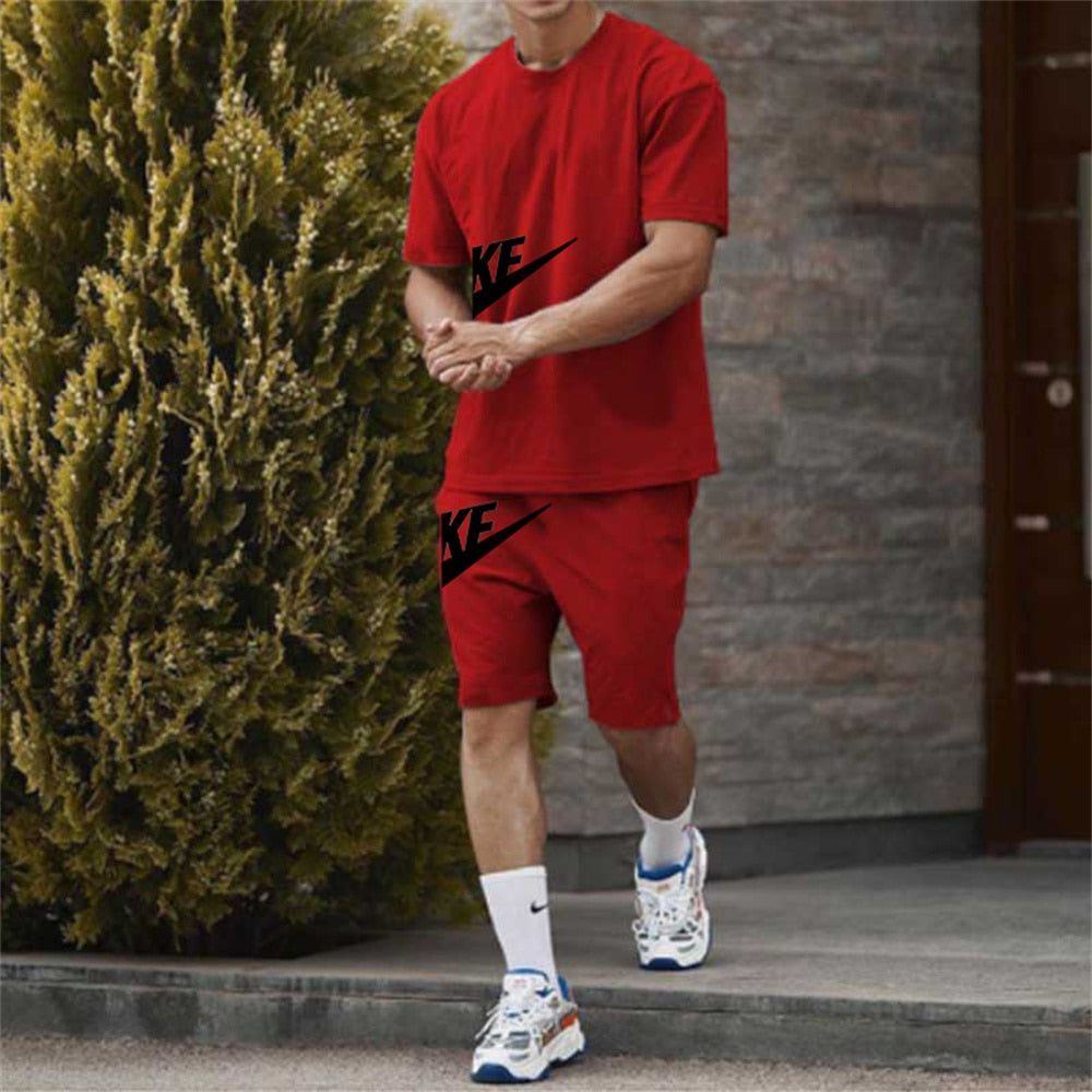 Cotton sports men's short + t-shirt sleeve two-piece set summer fashion - Jointcorp