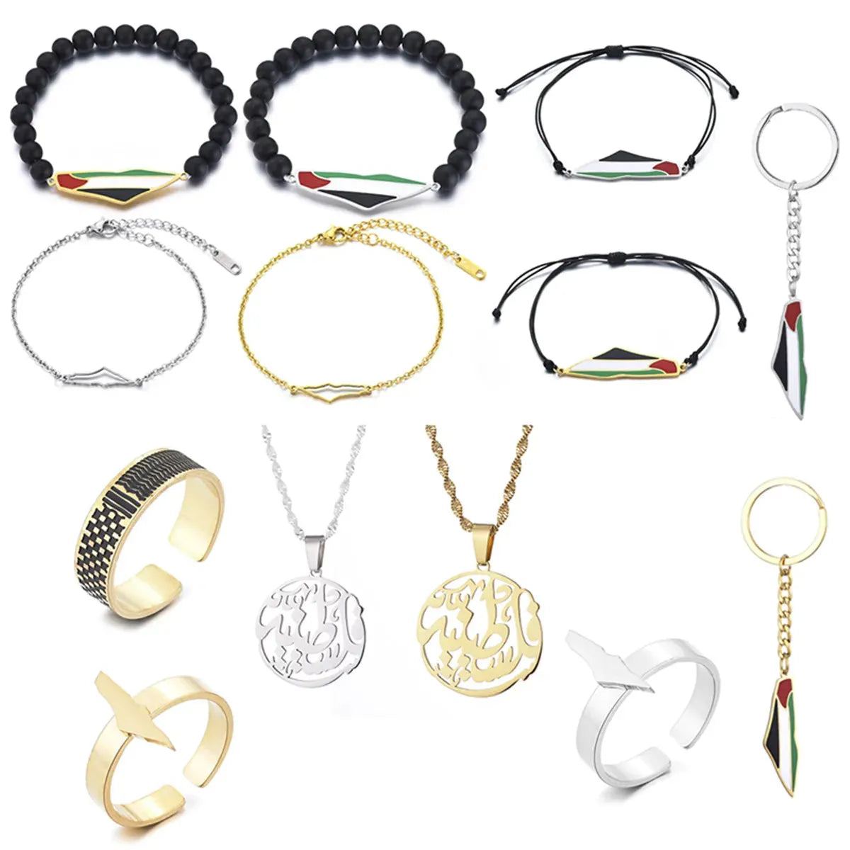Palestine in Arabic Map With Flag Pendants Necklaces Keychain Bracelet Ring Jewelry Chains