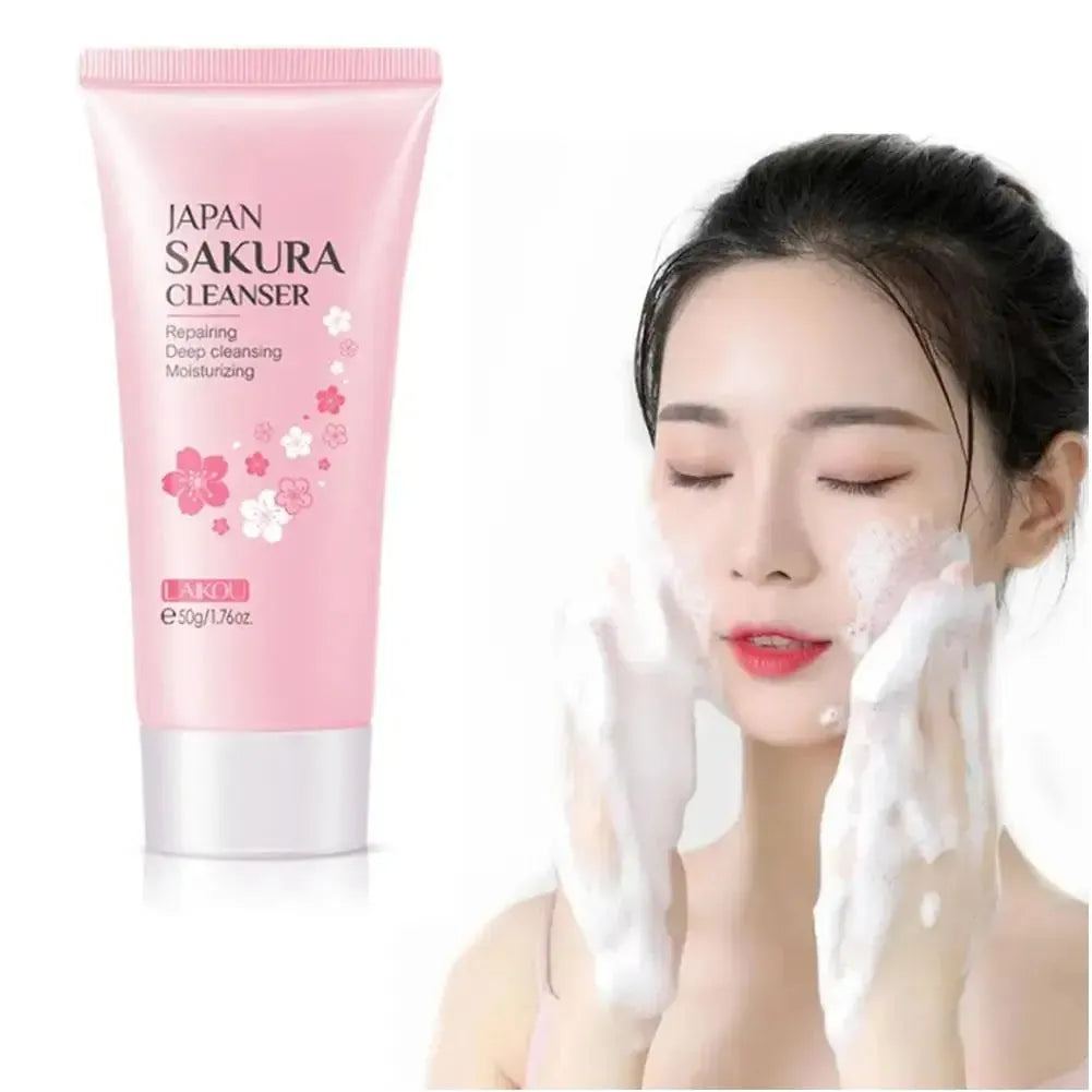 3pcs Facial Cleanser Face Serum Cream Skin Care Sets Sakura Essence Deep Clean Hydration Moisturizer Smoothing Face Care Kits
