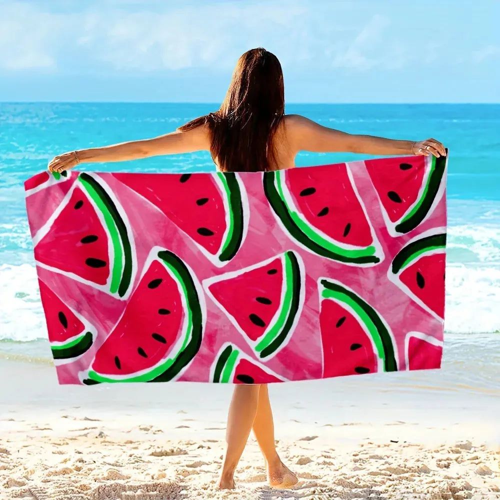 Watermelon Pattern Beach Towel, Lightweight Microfiber Beach Towel - Sandproof & Quick Drying, Perfect For Travel