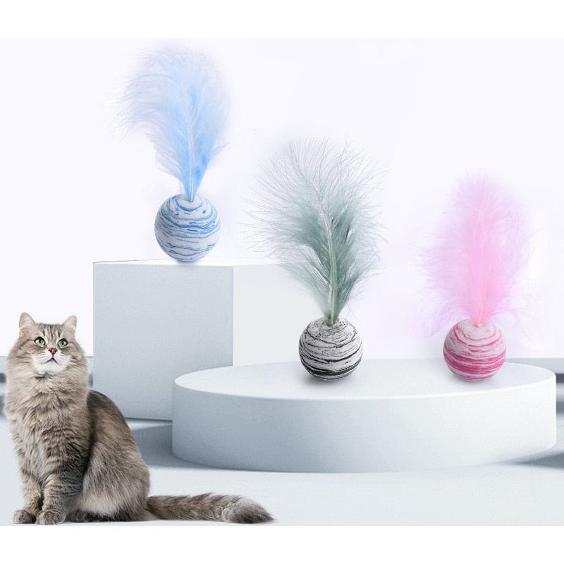 Cat toy Ball Feather Funny Cat Toy Star Ball Plus Feather Foam Ball Throwing Toys Interactive Plush Toys Pet Supplies katten toy - Jointcorp