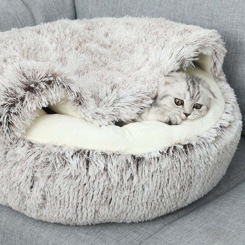 New Pet Bed Winter Soft And Comfortable Warm Shell Semi-enclosed Cat Mattress Cute Pet Cat Bed Kennel Dog Sleep Protector