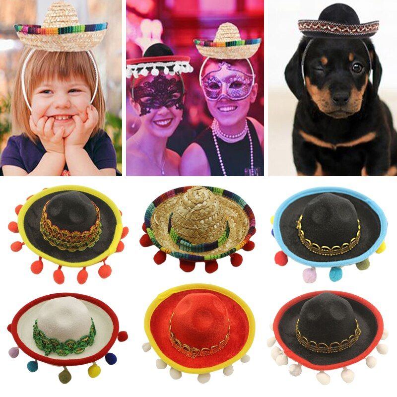 Mexican Mini Sombrero Hat With Headband Carnival Party Funny Hats Accessories Kids Adult Pet Birthday Party Decoration Headdress