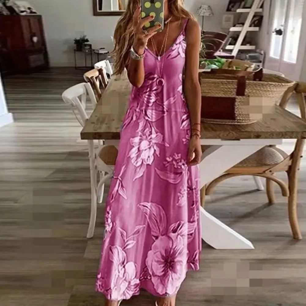 Jocoo Jolee Elegnat Strap V Neck Slim Long Dress Sexy Sleeveless Floral Print Boho Dress 2024 Summer Sexy Sundress Oversized