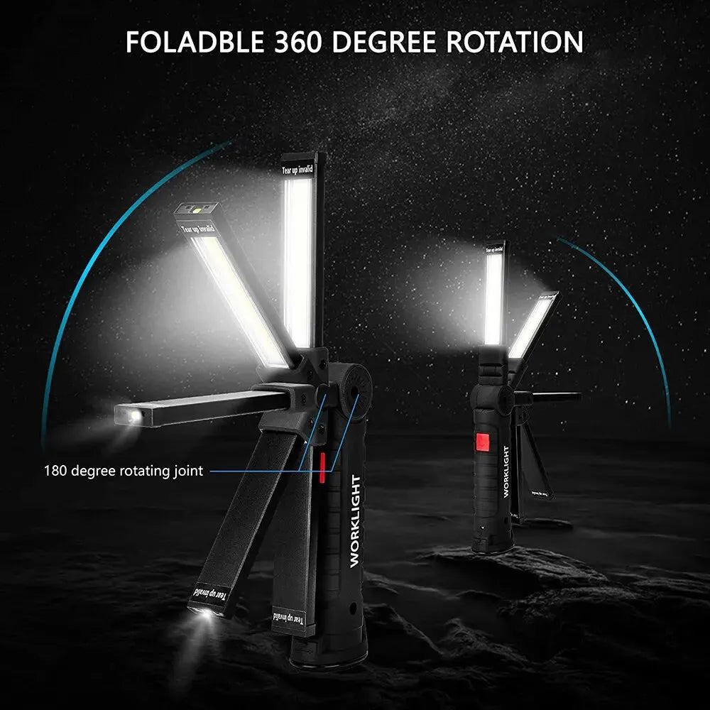 Rechargeable Camping LED Flashlight Work Light with Magnet and Hook IP64 Waterproof 5 Lighting Modes Suitable for Night Work