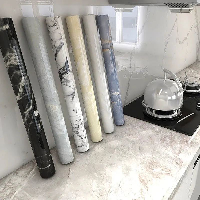 60CM Kitchen Countertop Wall Stickers Self-Adhesive Marbled Tile Wallpaper Waterproof Stove Cabinet Renovation Film Decoration