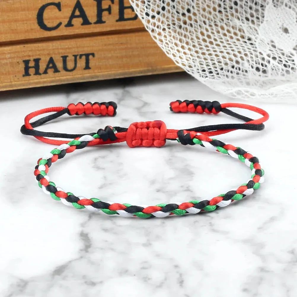 Palestinian Flag Color Bracelets for Women Men Handmade Black Red Green White Natural Stone Beads Braided Bracelet Jewelry Gifts