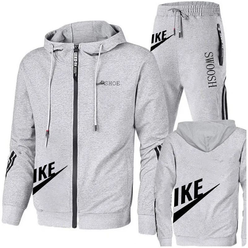 Men's two-piece set + sweatpants, printed brand zipper