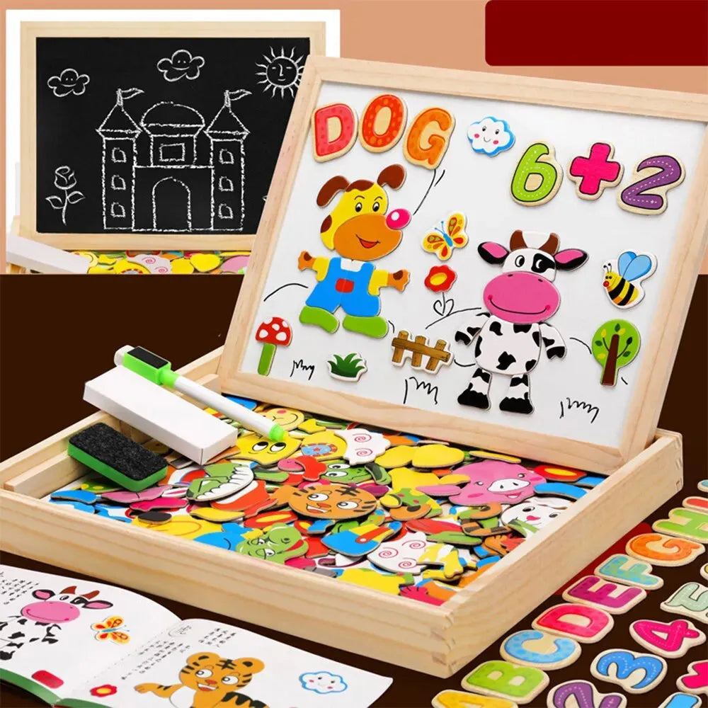 Wooden Multifunction Children Animal Puzzle Writing Magnetic Drawing Board Blackboard Learning Education Parent Child Toys