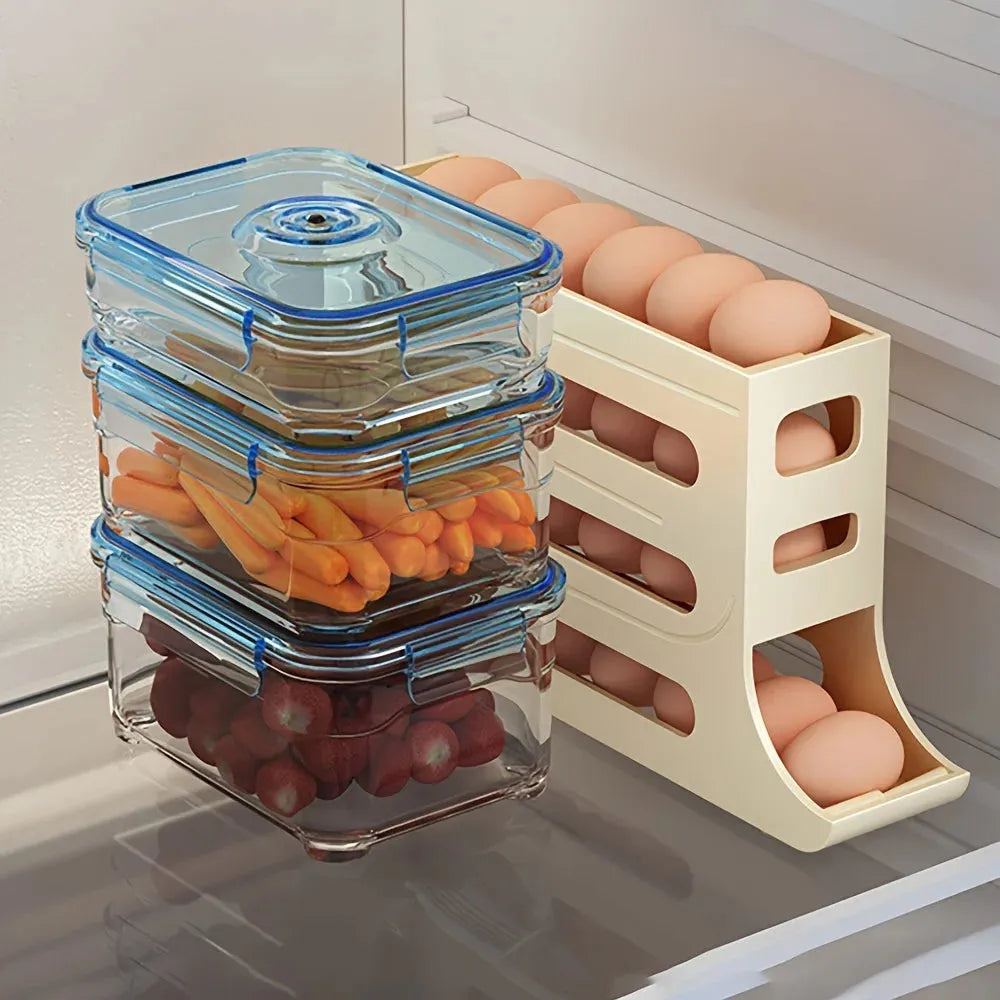 1pc Egg Basket, 4-layer Storage Box, Automatic Egg Rolling Rack Large Capacity Refrigerator Special Egg Holder Storage Organizer