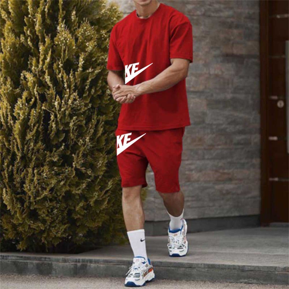 Cotton sports men's short + t-shirt sleeve two-piece set summer fashion - Jointcorp
