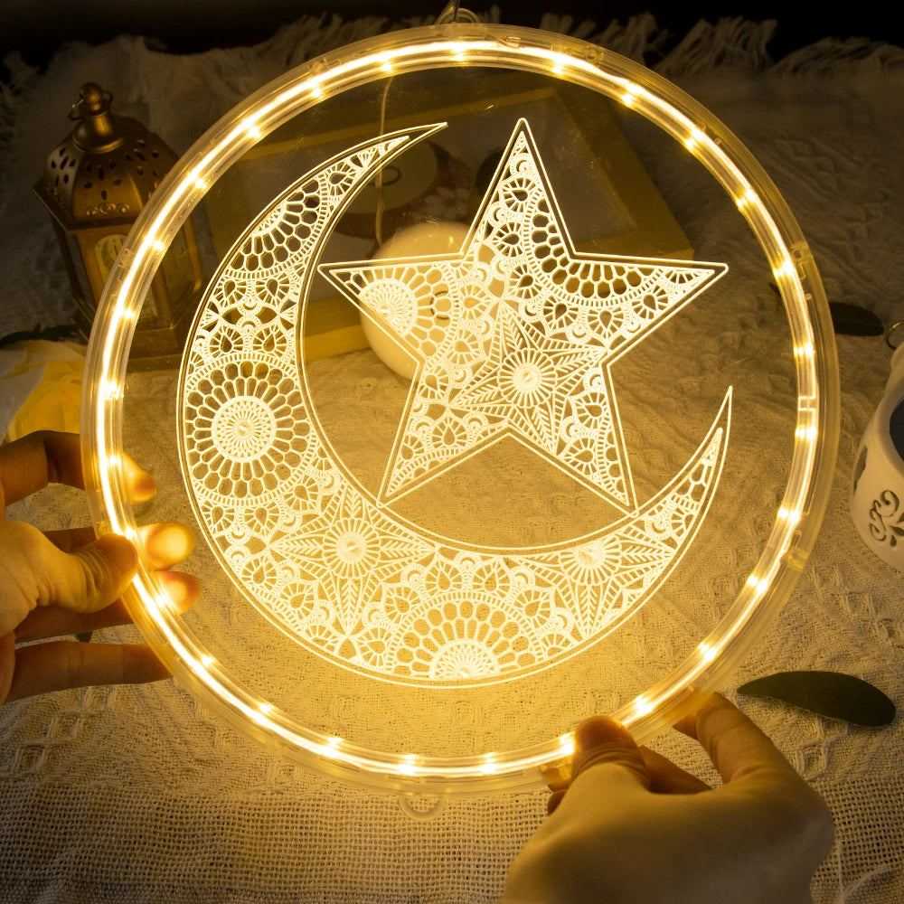 12.5cm Diameter Ramadan LED Hanging Lights Ramadan Mubarak Window Decoration Lights Eid Mubarak Home Party Party Supplies