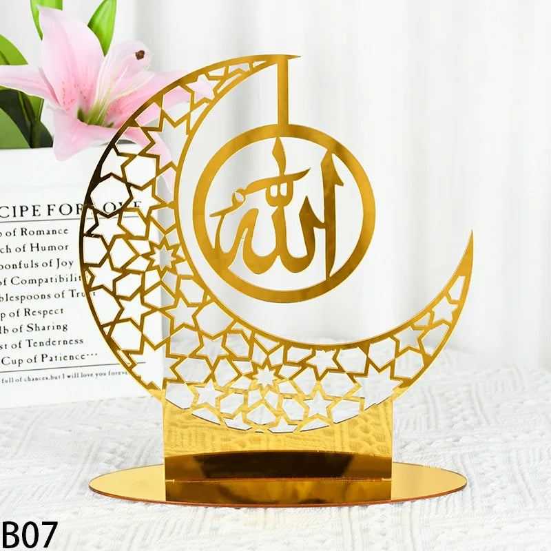 Eid Mubarak Table Ornaments Gold Star Moon Ramadan Kareem Home Decoration 2024 Islamic Muslim Home Party Decor Eid Al-fitr Gifts