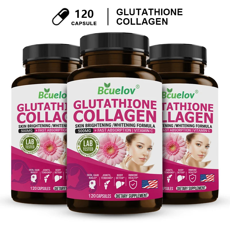 Glutathione and Collagen Supplements, Whitening Beauty, Anti-aging, Smooth and Firm Skin, Reduce Wrinkles, Increase Muscle Mass