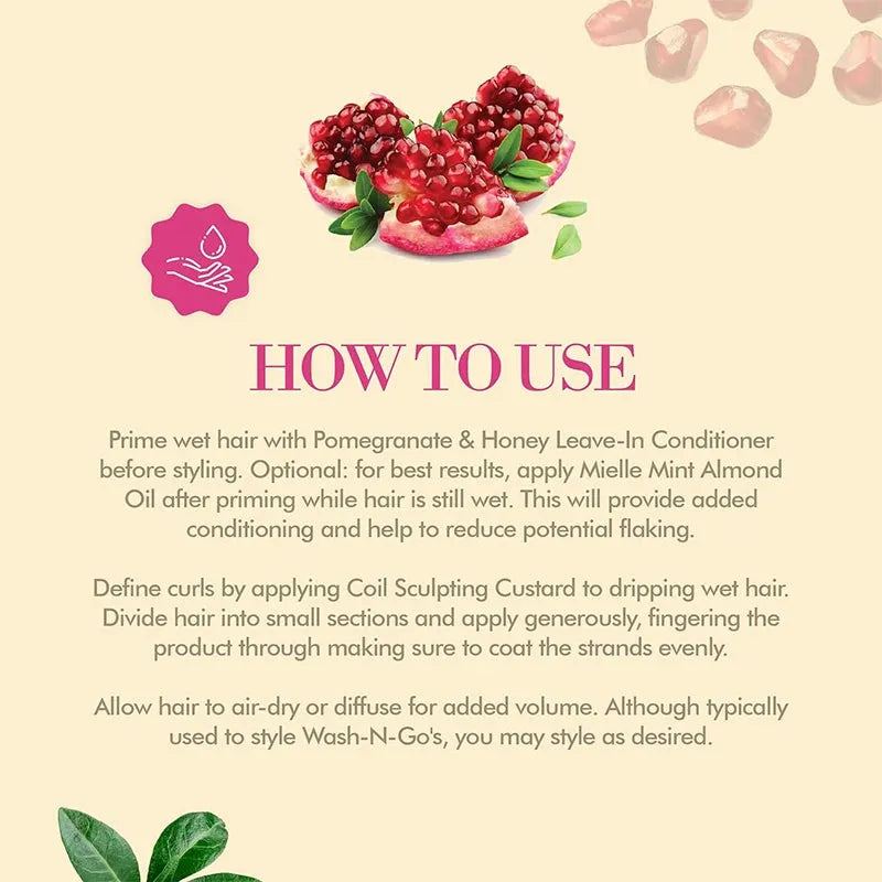 Mielle Organics Pomegranate & Honey Sculpting Custard, Natural Styling Cream Plus Moisture, For Curl, Wave Hair Care Product