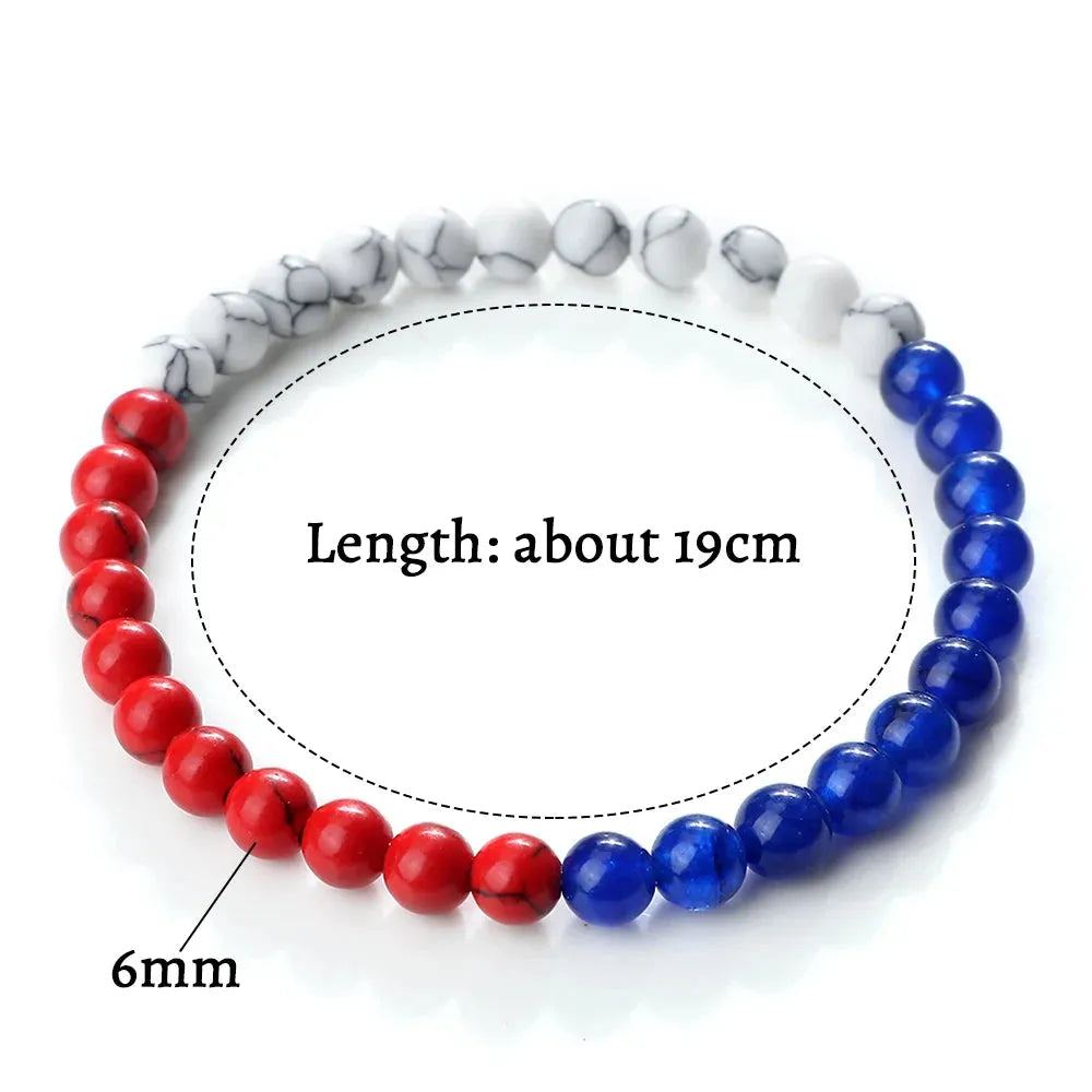Palestine Russia National Flag Bracelets for Women 6mm Natural Red Blue White Stone Malachite Beads Bracelet Fashion Men Jewelry