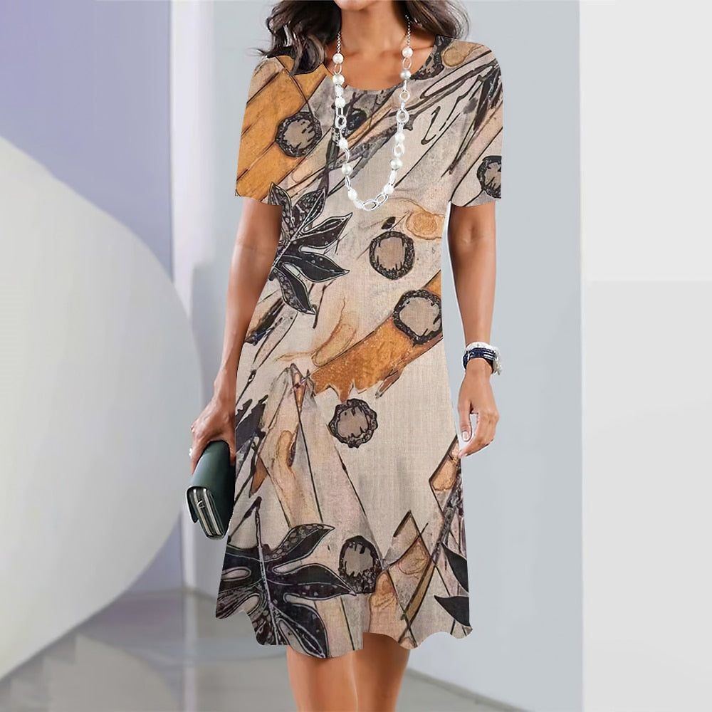 Dresses fashion for Women New 2023 Summer Plus Size Clothing Outdoor Party Dresses Short Sleeve O-Neck Women Long Knee Pullover - Jointcorp
