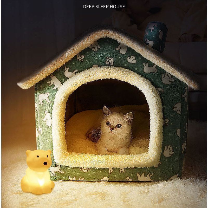 Foldable Cat House Winter Warm Chihuahua Cave Bed Cat Basket for Small Dogs Warm Mat Kennel Puppy House Deep Sleep Pet Supplies