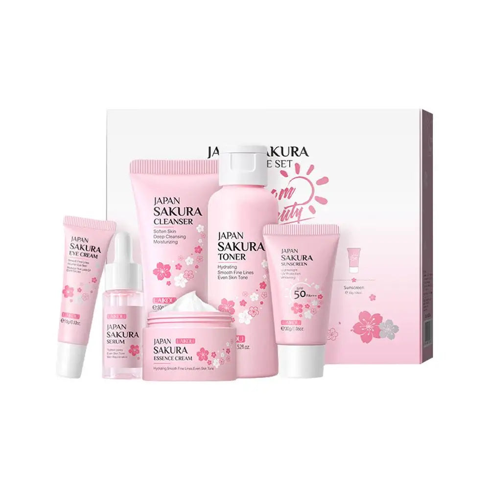 6pcs/Lot Sakura Skin Care Sets Face Cream Serum Toner Facial Cleanser Sunscreen Eye Cream Face Skin Care Set Product