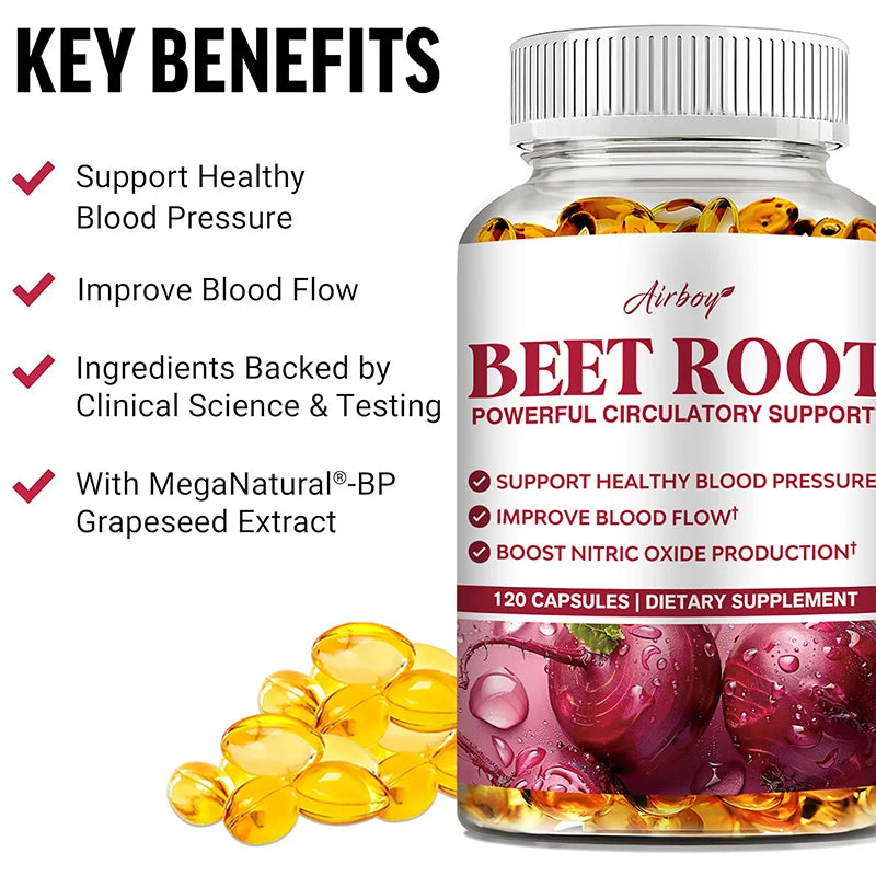 Beet Root Capsules - Blood Pressure Support, Heart Health, Improves Circulation, Blood Flow