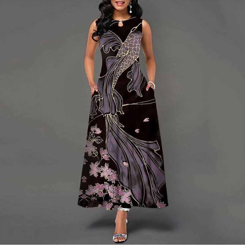 Women New Loose Floral Vintage Hole Ruffles Befree Dress Large Big Summer Camis Party Elegant Maxi Dresses - Jointcorp