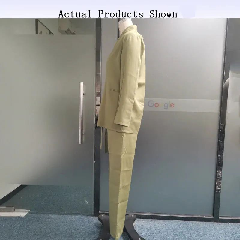 Women Blazer Suit Autumn Casual Solid Long Sleeve With Button Lapel Loose Lace Up Top Loose Pants Sets Streetwear