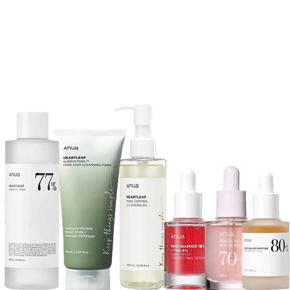 Anua Skincare Set Pore Control Cleansing Oil Quercetin Pore Deep Cleansing Foam Heartleaf 77 Soothing Toner Skin Moisturizer