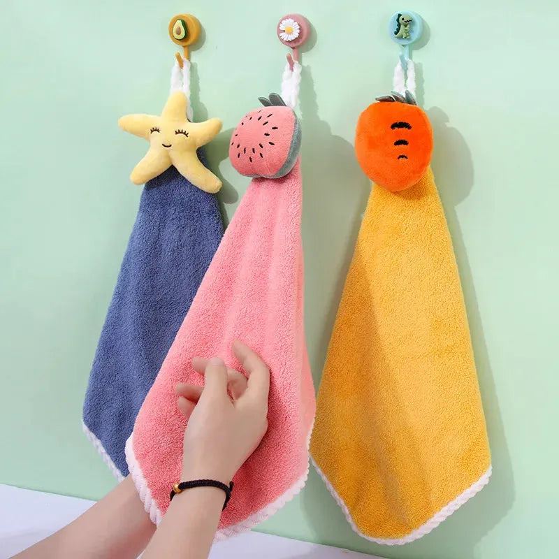 Cute Cartoon Dinosaur Towel for Child Coral Fleece Hangable Thicken Towel Absorbent Hand Towels Cleaning Cloth Rag Handkerchie