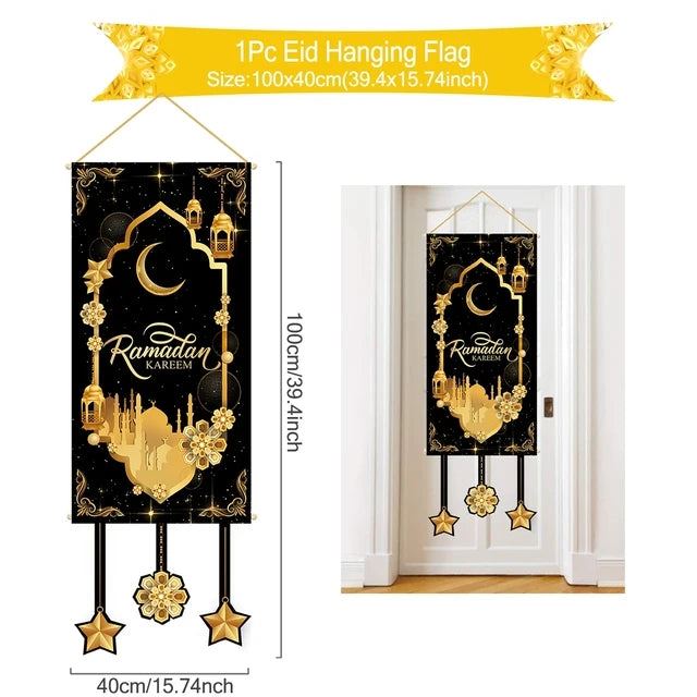 Eid Mubarak Decoration 2025 Hanging Flag Ramadan For Home Door Islamic Muslim Party Decor Ramadan Kareem Banner Eid Al-Fitr Gift