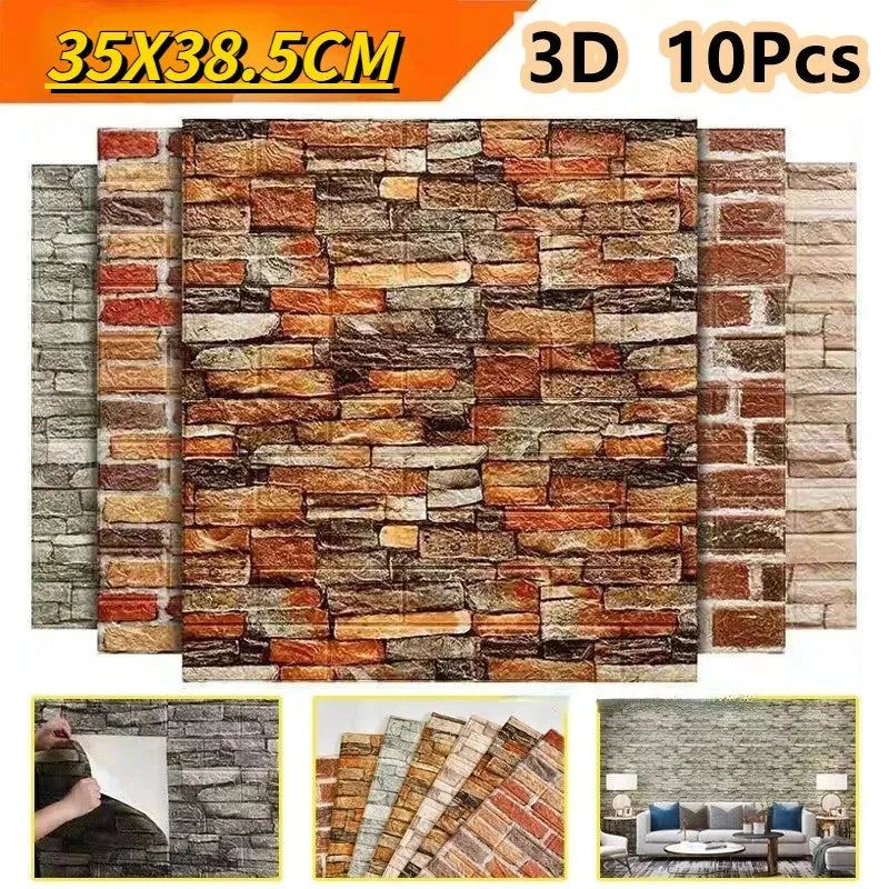 10PCS 3MM Self-adhesive 3D Brick Wallpaper PE Foam Waterproof Wall Panels Peel and Stick Wall Stickers Home Diy Decoration