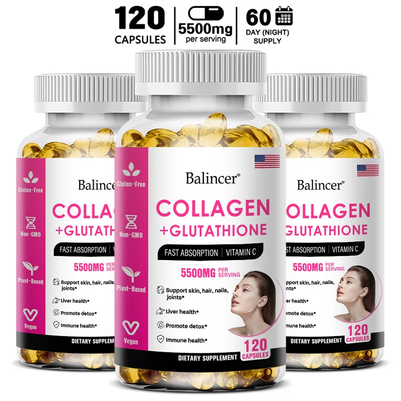 L-Glutathione and Collagen Supplement To Support Skin Care, Nails, Hair, Antioxidants and Immune System