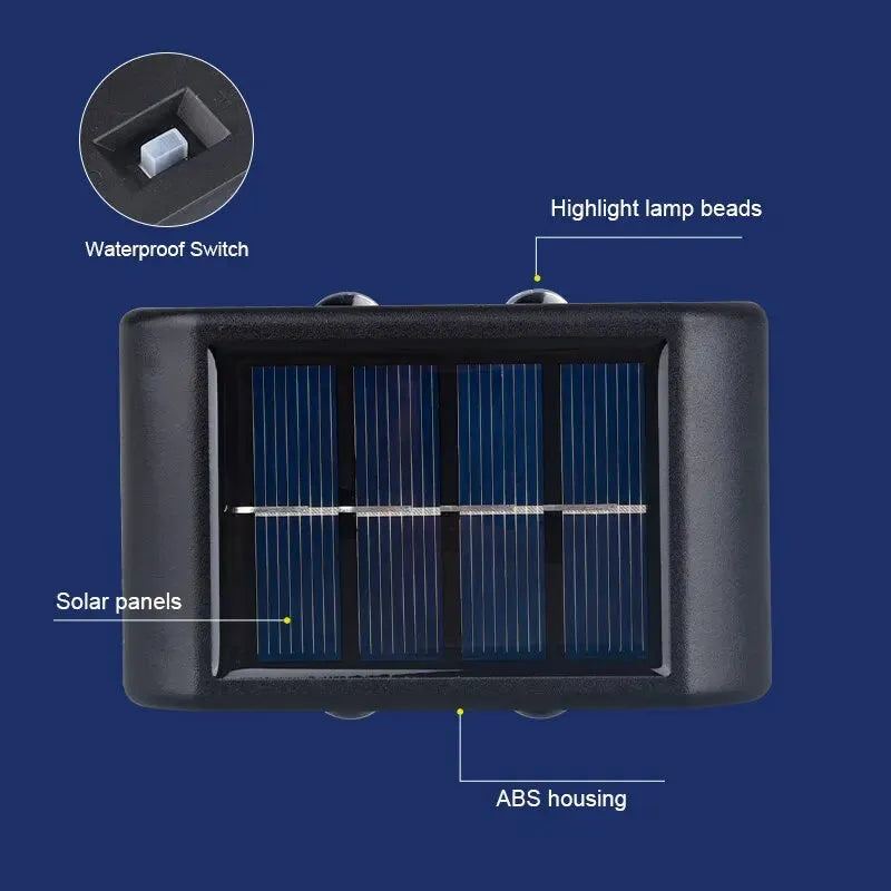 4LED Beads Up and Down Light Solar Powered Waterproof Wall Light for Courtyard Garden Carport