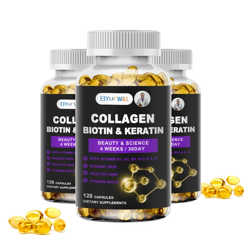 ByurWill Biotin Collagen Supplement Biotin for Hair Growth Strong Hair Dry Hair Follicle Repair Skin Adult 4 weeks Change Beauty