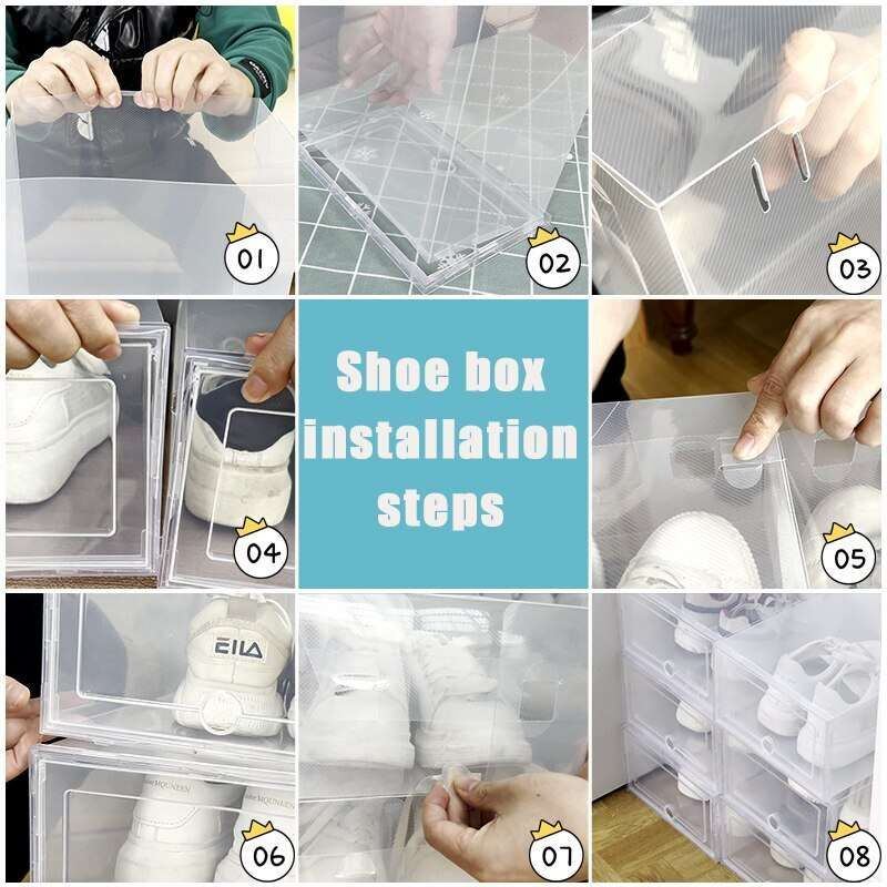 6pcs Set Fold Plastic Shoes Case Thickened Transparent Drawer Case Plastic Shoe Boxes Stackable Box Shoe OrganizerShoebox