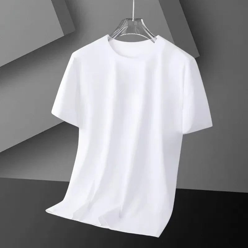 2024 New Bamboo Node Mesh Ice Silk Short Sleeves Men's Round Neck T-Shirt Trendy Brand Base Layer Summer Top Clothing